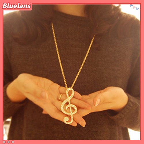 Bluelans Fashion Women Fully Rhinestone Music Note Pendant Long Chain Sweater Necklace