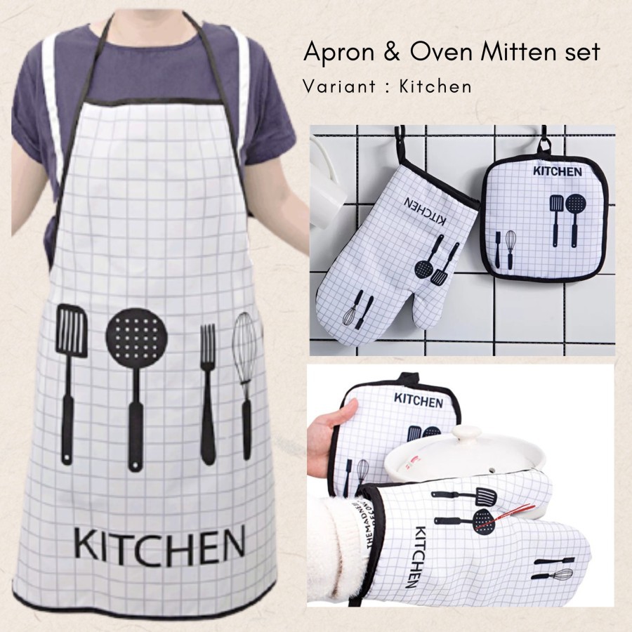 Waterproof Apron And Kitchen Glove Set / Sarung Tangan Celemek Dapur