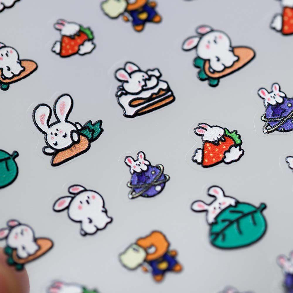 AUGUSTINA Agustina Nail Art Stiker Kawaii 5D Decal Carrot Winnie the Pooh Perekat DIY Alat Kuku