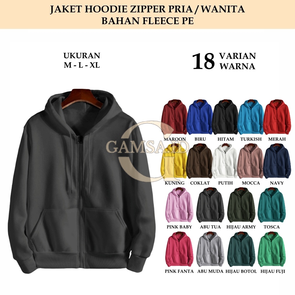 JAKET POLOS PRIA WANITA - JACKET SWEATER HOODIE ZIPPER RESLETING SEKOLAH BAHAN FLEECE PE