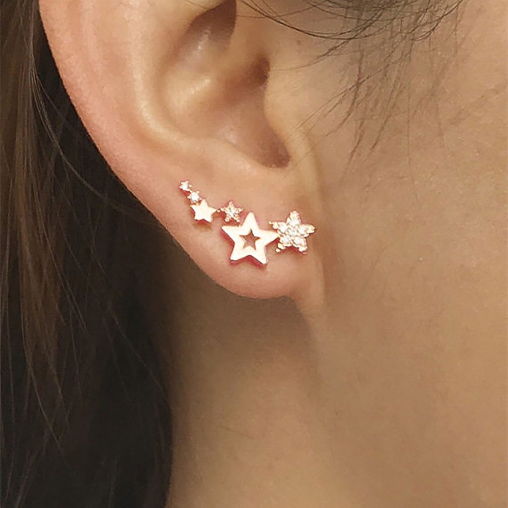 Hu Hu Hu Hu Hu Alat Bantu Pasang Kacamata♡ 1 Pasang Anting Stud Bentuk Bintang Aksen Berlian Imitasi Tahan Lama Untuk Wanita
