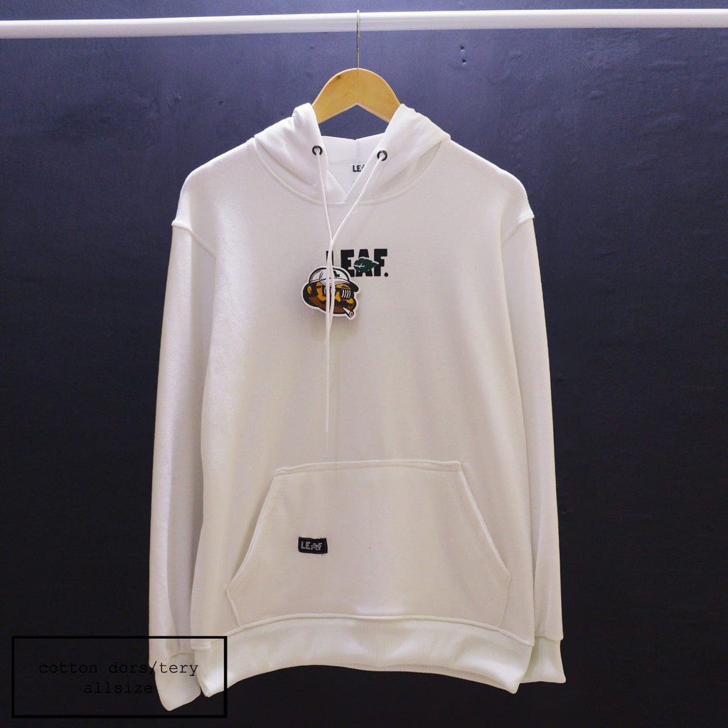 Jaket Jumbo Sweater Hoodie Premium Leaf Simple Logo Putih Jaket Jumbo Sweater Hoodie Premium Leaf Simple Logo Putih