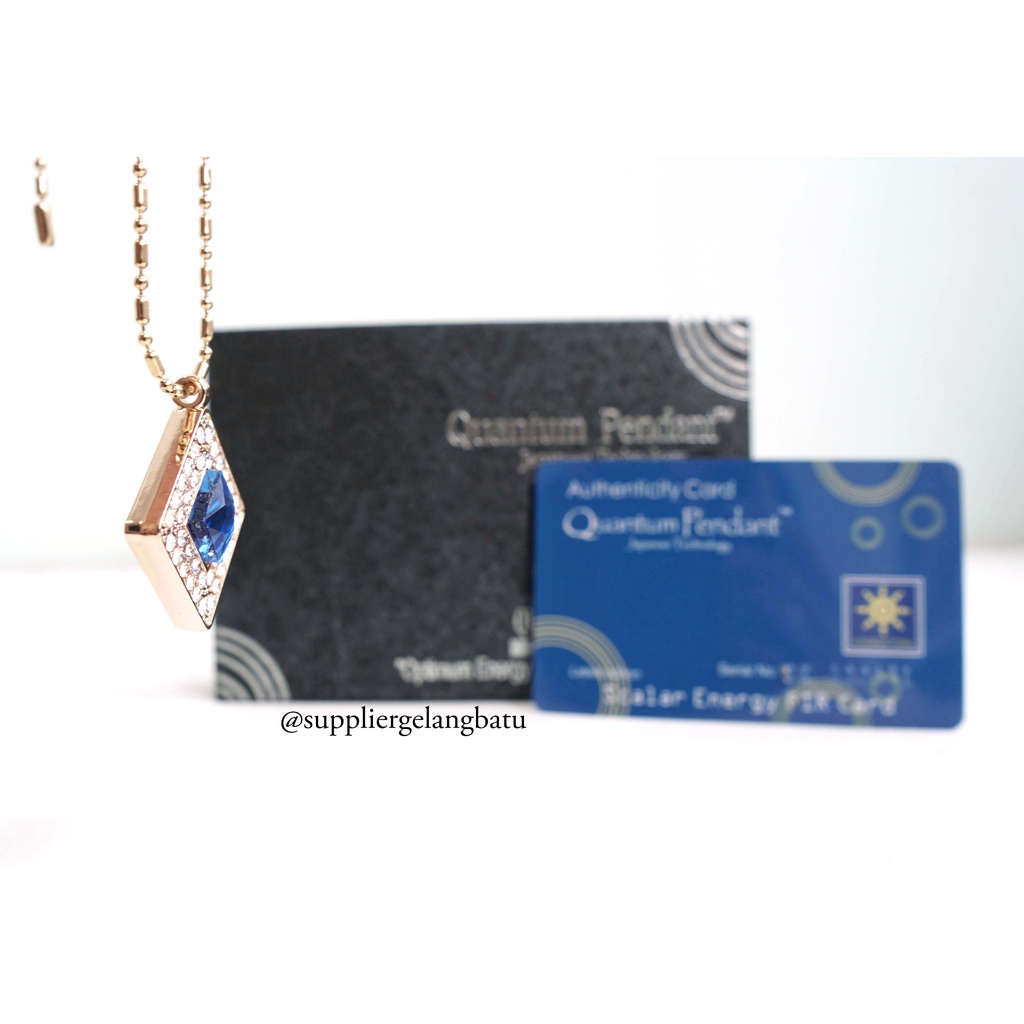 GOLD swarovski biru safir Kalung quantum Pendant blue diamond topaz