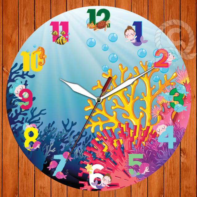 Jam dinding kayu mdf mermaid anak perempuan cewe