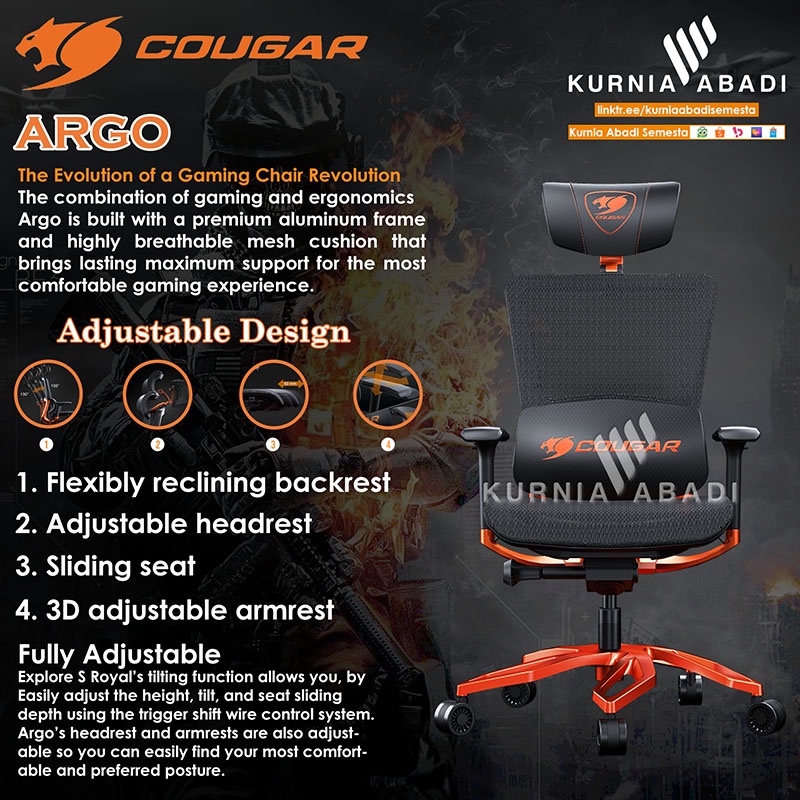 COUGAR GAMING CHAIR ARGO Ergonomic Gaming Chair KURSI GAMING