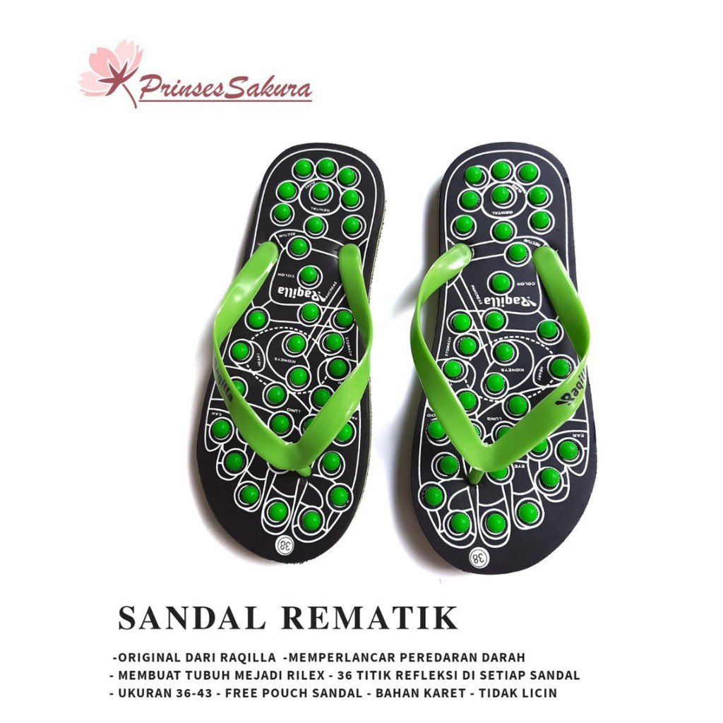 Sandal Refleksi Terapi Pijat Capit hijau untuk kesehatan Bonus TasSelipar Kesehatan Refleksi Rematik