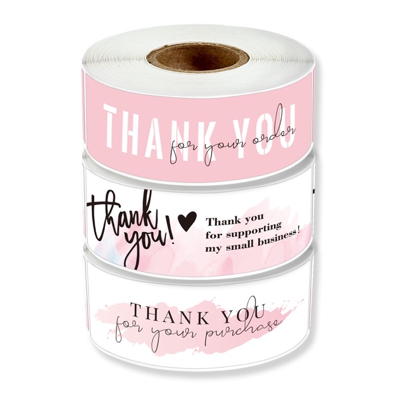 [120Pcs/Roll] Sticker Label Thank You Pink Warna Pastel / Stiker ThankYou Gulung Packaging Olshop