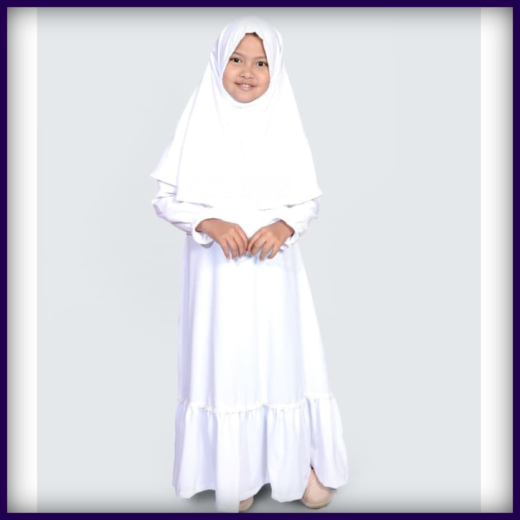 Baju Muslim / Gamis Set Anak Putih untuk Manasik TK SD