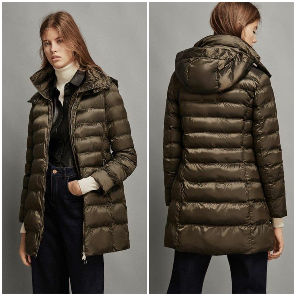 Jaket Massimo Dutti Long Down Jacket With Removable Hood Wanita Original