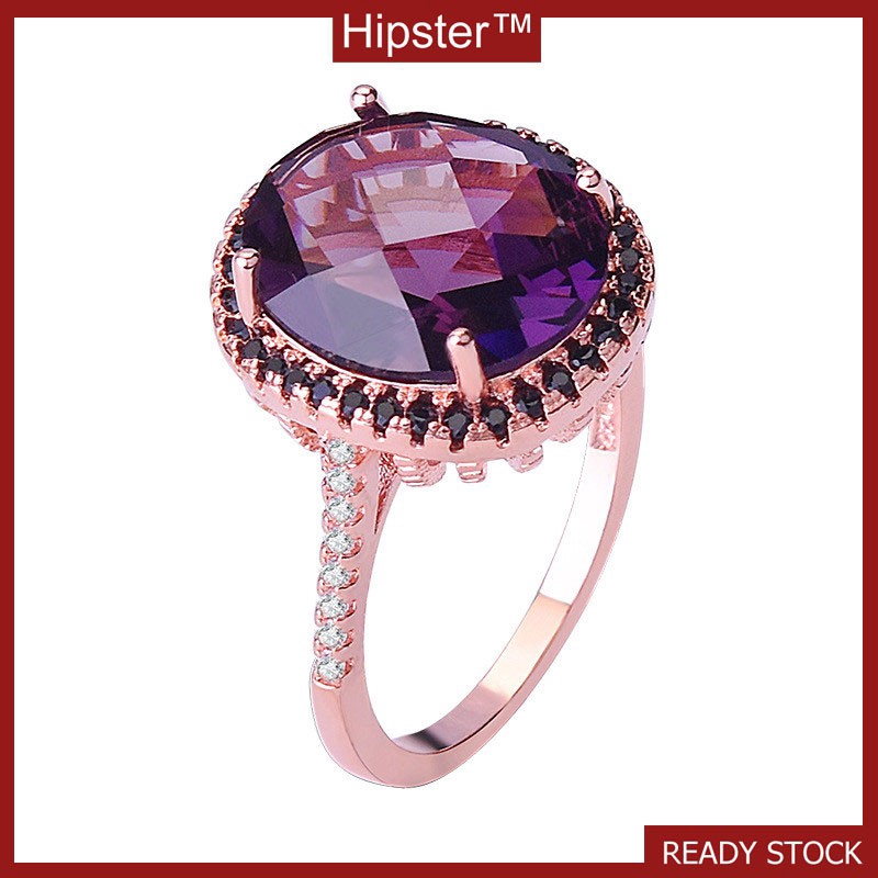 Kreatif Rose Emas Berlapis Hias Hitam Zircon Cincin Pertunangan