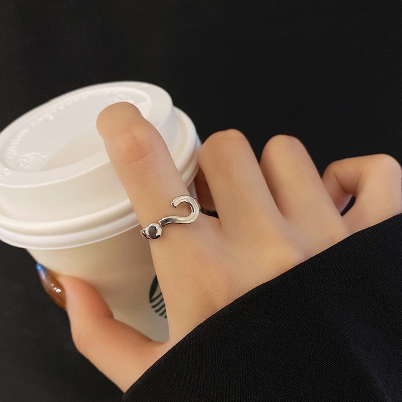 Cincin Model Terbuka Desain Tanda Tanya Gaya Korea Untuk Aksesoris