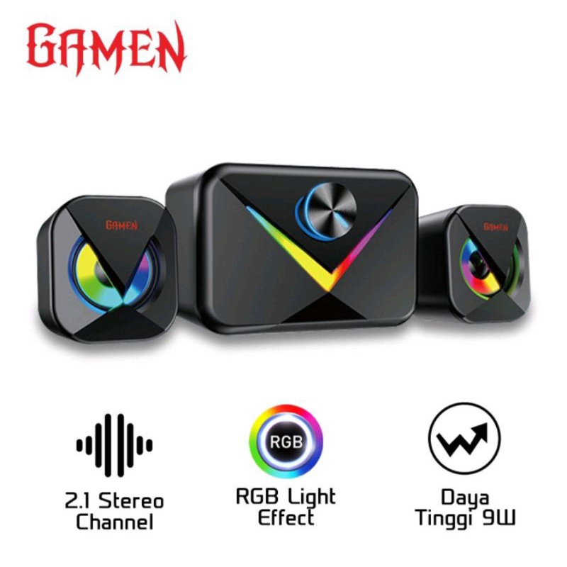 GAMEN GS10 Speaker Gaming 2.1 Sound Cannel Subwoofer With RGB Light Output 9W - Garansi Resmi 1 Tahun