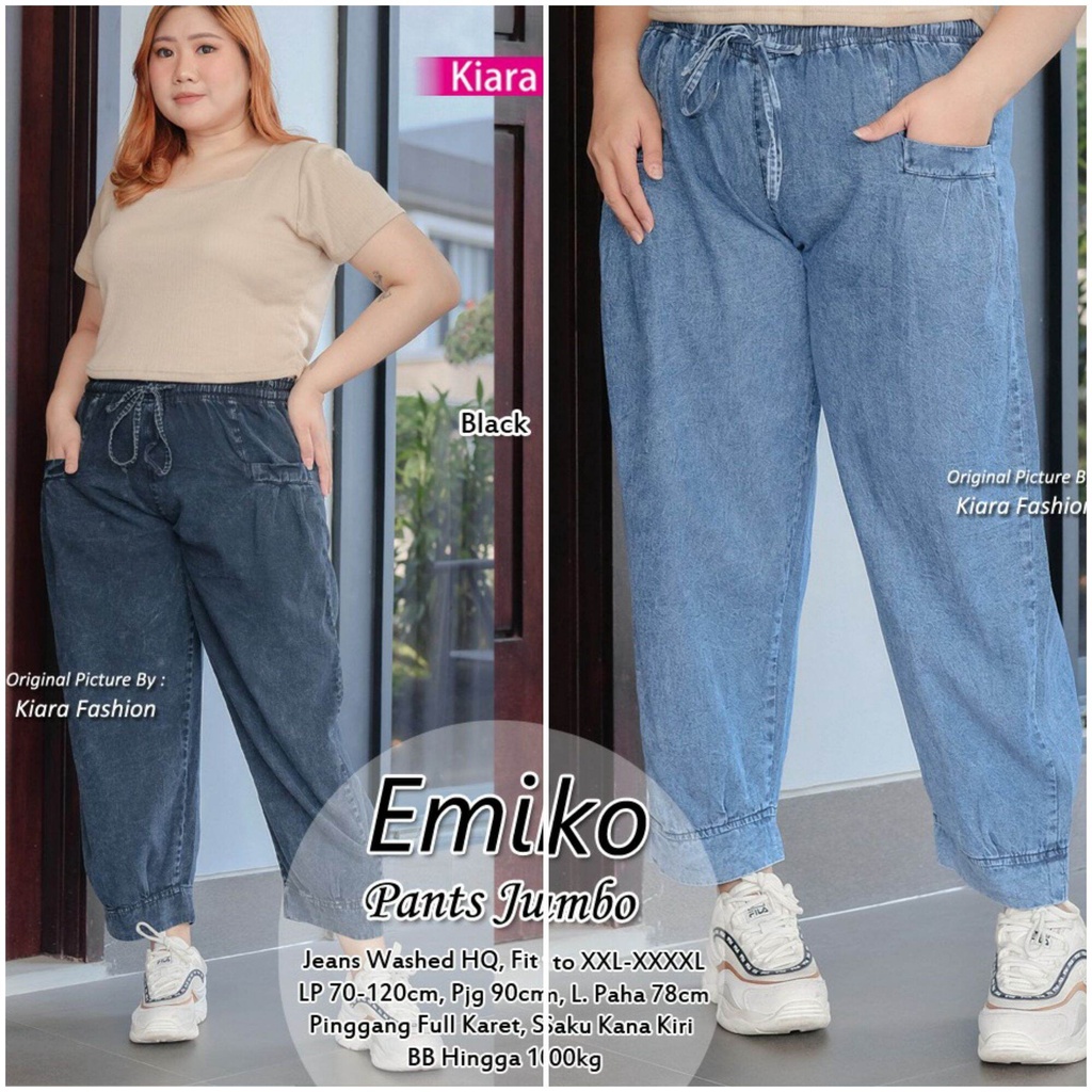 AFAREEN - Emiko Jumbo Pants Celana Jeans Super Jumbo Baggy Jeans Wanita Pinggang Karet Kolor BB 70-100 Kg