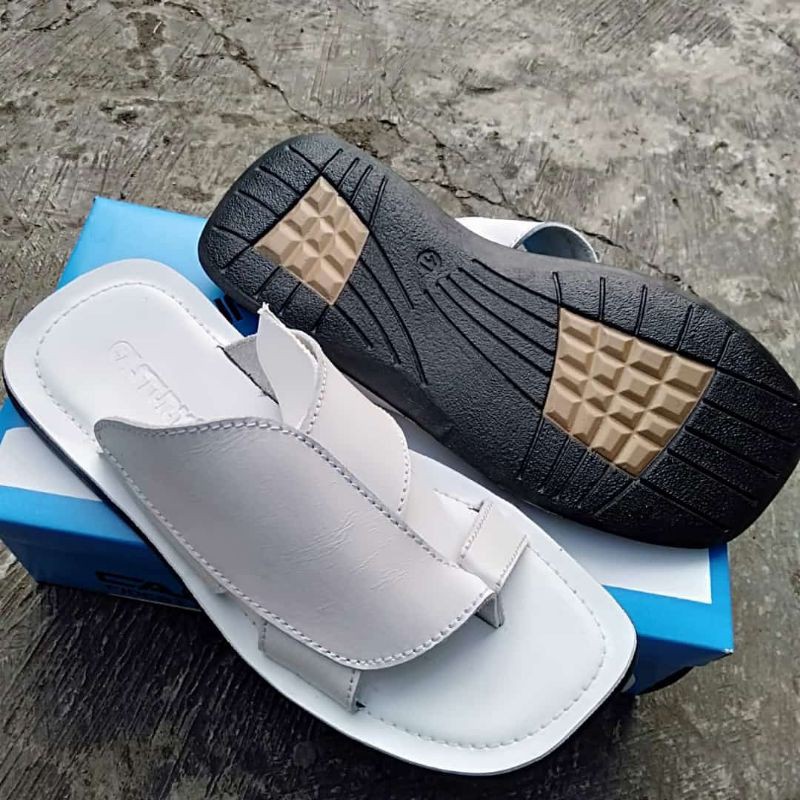 sandal pria kulit asli warna putih original berkualitas bagus murah