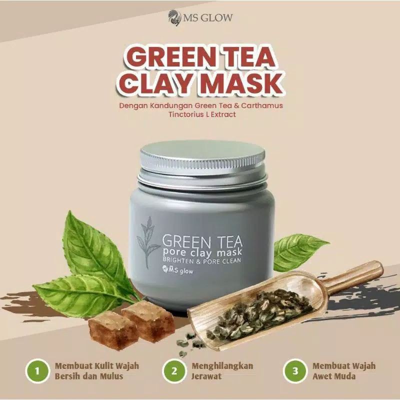 Masker ms glow , charcoal clay mask msglow , green tea clay mask