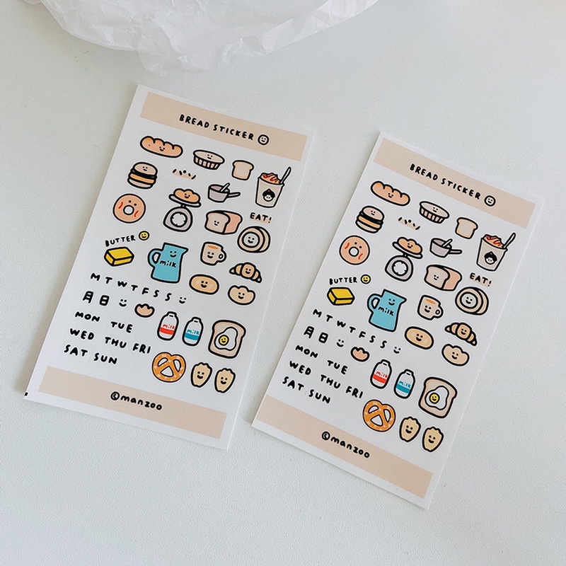 1pc / Set Stiker Desain Kartun Roti Gaya Korea Untuk Dekorasi Diy