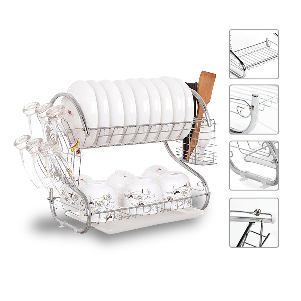 Rak Piring Stainless 2 Susun Murah Rak Peralatan Dapur 2 Tingkat 2 Tier Dish Drainer - AURORA FURNITURE STORE