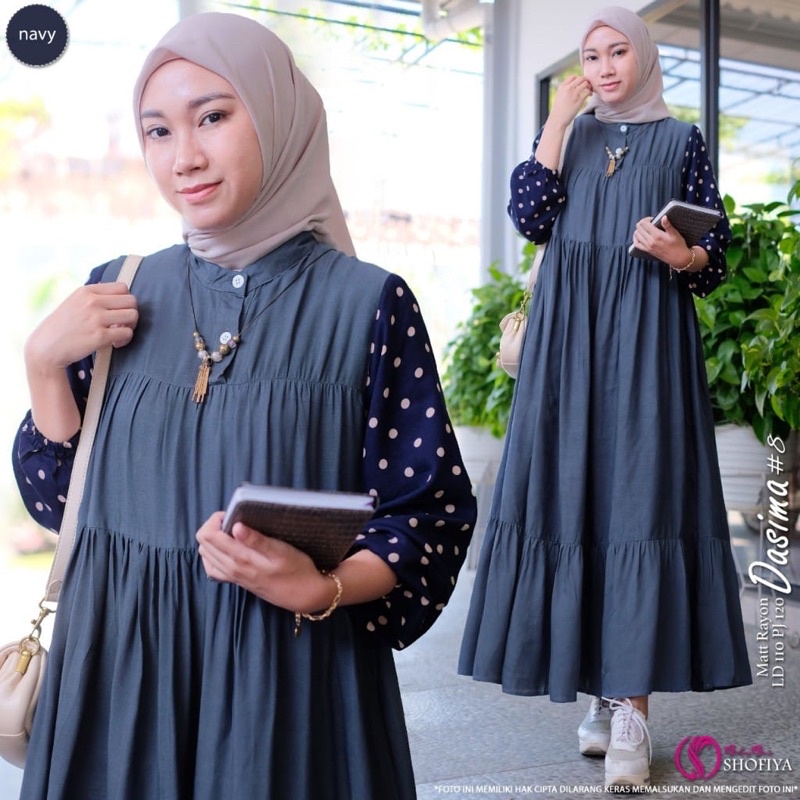[VICAN] DASIMA #2 AGATA #11 #12 SERIES MIDI HOMEY DRESS GAMIS PAKAIAN WANITA FASHION BUSANA MUSLIM MODERN TERBARU SUPER BEST SELLER ORIGINAL GGS BY SHOFIYA-Dasima #8 - Navy
