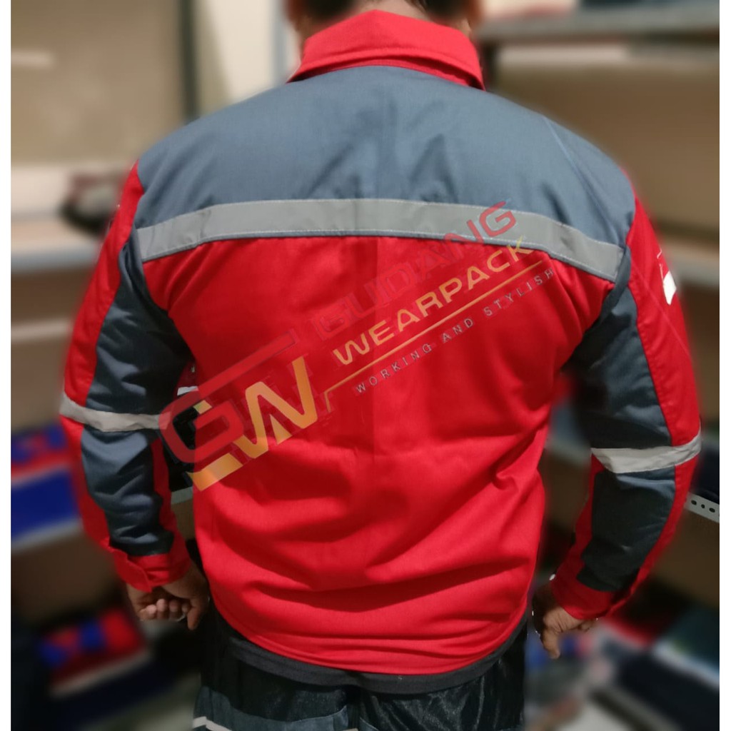 WEARPACK ATASAN Gudang Wearpack - Baju Kerja Seragam Proyek Warna Merah Abu
