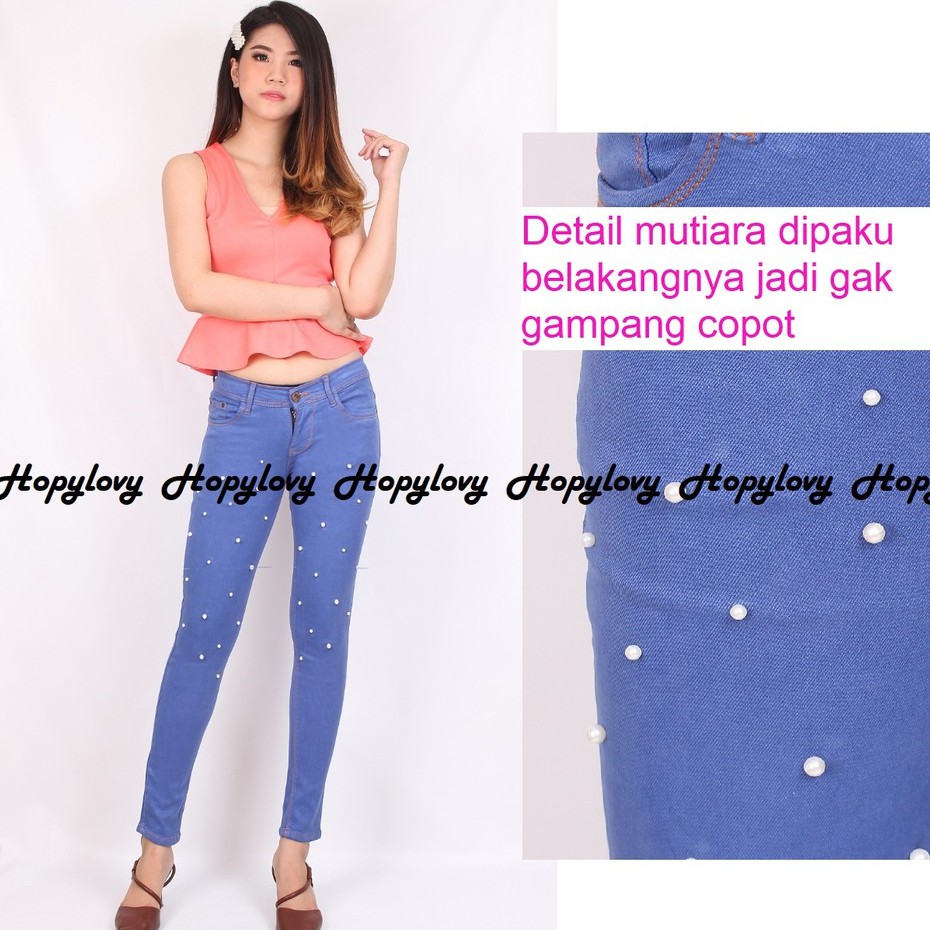 HOPYLOVY SALE - Celana Panjang Jeans Skinny Wanita Kombi Mutiara NICOLE