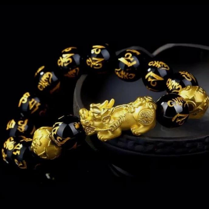 BISA COD brightbiu Feng Shui Black Obsidian God of wealth Bracelet Attract O19