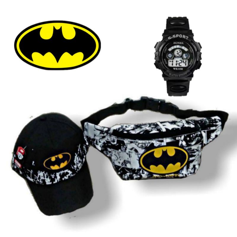 Tas selempang waistbag anak laki-laki canvas karakter batman 2in1 - tas + topi