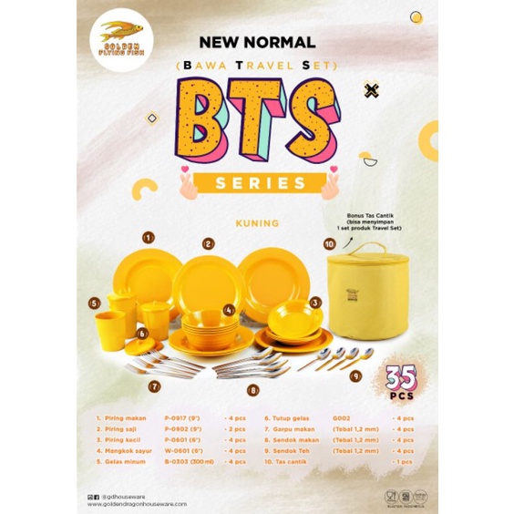 Set Melamin BTS series Bawa Travel Set Golden Flying Fish New Normal