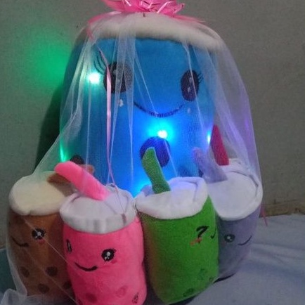 Boneka boba beranak 5 induk Led NYALA, anak warna random(acak)