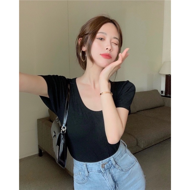 S - XL LMB KOREAN ROUND NECK KAOS CROPTOP