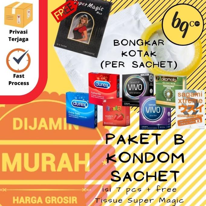 [Sale] Paket B - Paket Mix Kondom Sachet (7 Kondom + Free Tissue Super Magic) [Terlaris]