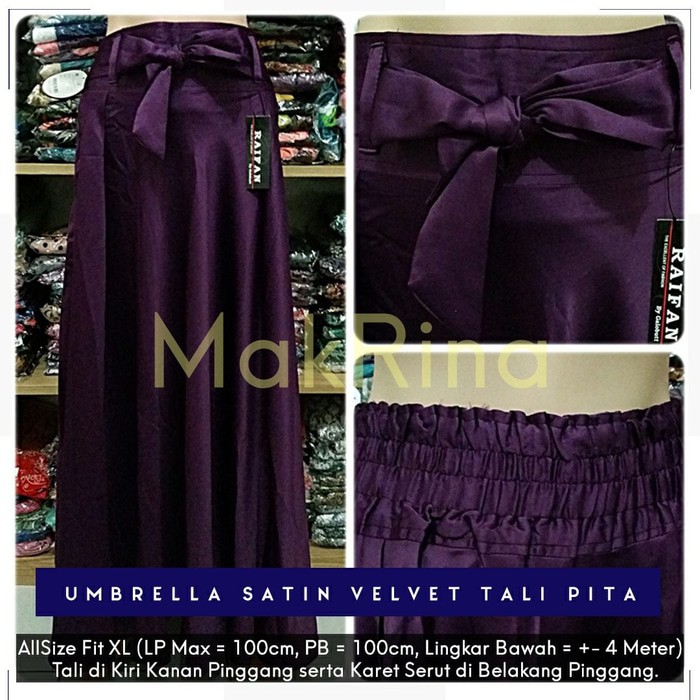 PROMO  Rok Satin Velvet / Rok Polos Panjang / Rok Lebar Tali Pita (Ungu Tua)