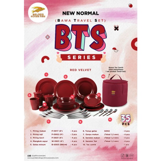 Melamin Set BTS Bawa Travel Set 35pcs Golden Flying Fish