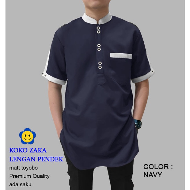 CGF 56349-58488-60470-62314-64158-66179 KOKO ZAKA LENGAN PENDEK Baju Koko Qurta Pria Terbaru,Termurah & Terlaris-Navy