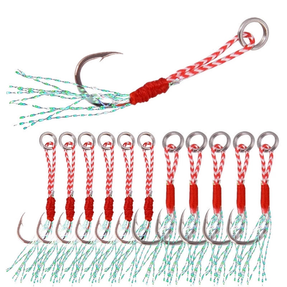 LANFY Fishing Accessories Cast Jigs Assist Hook Pesca Jig Head Hook Single Jig Hooks Barbed Hook Sea Fishing Feather Hook Carp Hook High Carbon Steel Fishing Lure Fishing Jigging Hook