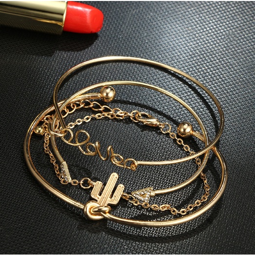 GELANG TANGAN WANITA KOREA TITANIUM ANTI KARAT 4IN1 RETRO AKSESORIS FASHION ANAK PEREMPUAN KOREA IMPORT GLG4