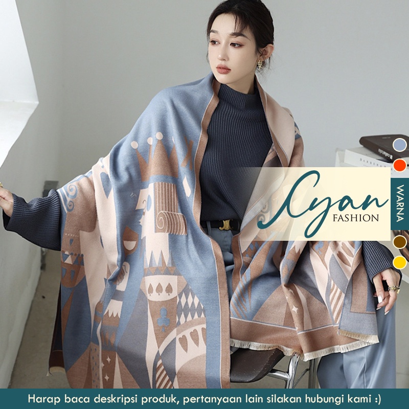 Syal &quot;Wilona&quot; 65 x 190 Anggun motif Kartu Remi yang mewah Bahan High Grade Cashmere Immitation