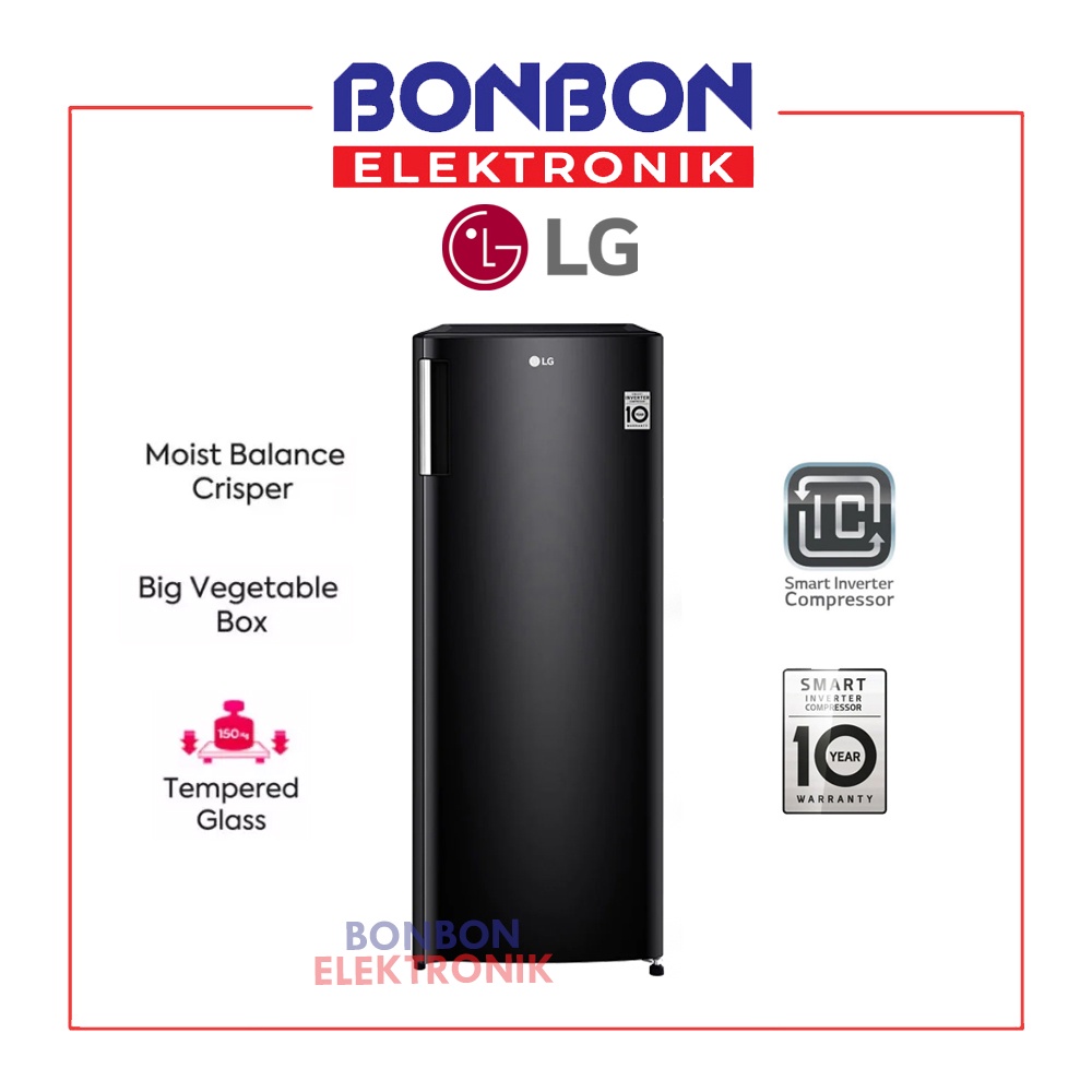 LG Upright Freezer Inverter GN-INV304BK / GNINV304BK 165L 6 Rak Lemari Es Pembeku