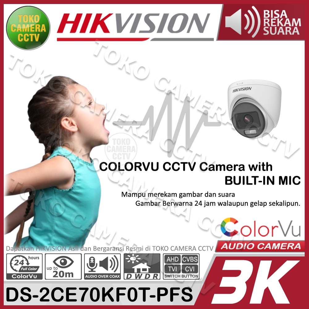 KAMERA CCTV INDOOR 3K 5MP COLORVU AUDIO HIKVISION DS-2CE70KF0T-PFS