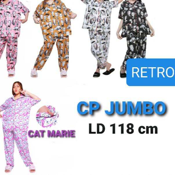 Tren Kekinian.. BAJU TIDUR JUMBO WANITA / PAJAMAS / PIYAMA JUMBO / RETRO / CP JUMBO SIZE XXXL LD 118