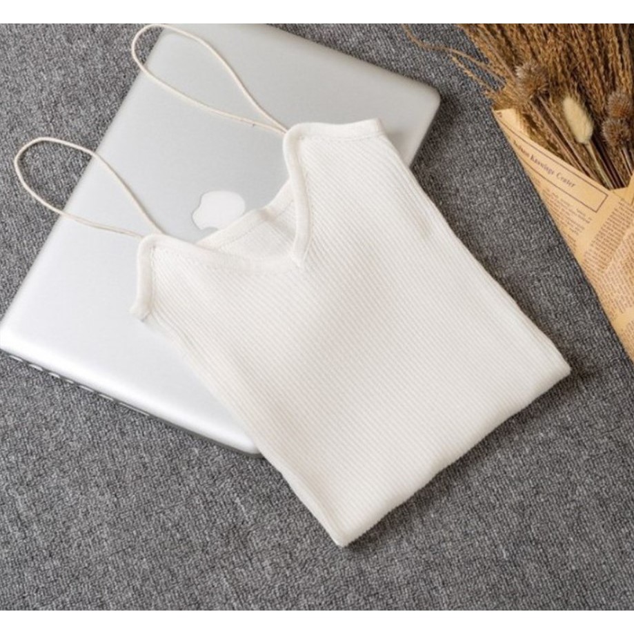 A01 Tanktop korea jepang tank top tali spaghetti V neck rajut lembut pakaian inner atasan wanita-Putih