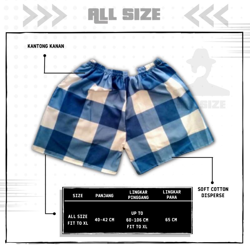 [ 45 MOTIF ] celana pendek boxer/kolor santai pria/wanita remaja/dewasa motif kotak/keramik hitam putih biru-M-17