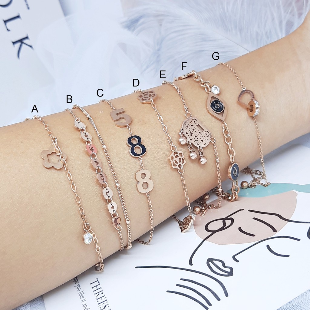 Gelang Titanium Branded Rose Gold Silver Bulat Hitam - BB397