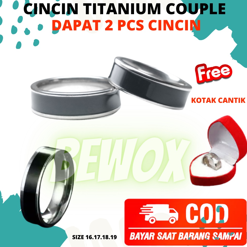 COD KK!!! CINCIN Kawin HITAM SILVER Dapat 2 pcs Dan Free Box Cincin Model Love Berlapis Emas