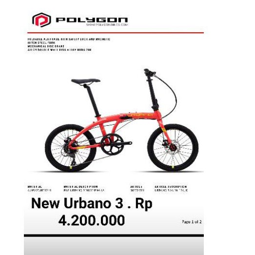 Sepeda Lipat Polygon Urbano 3 Freeongkir P Jawa N Bali