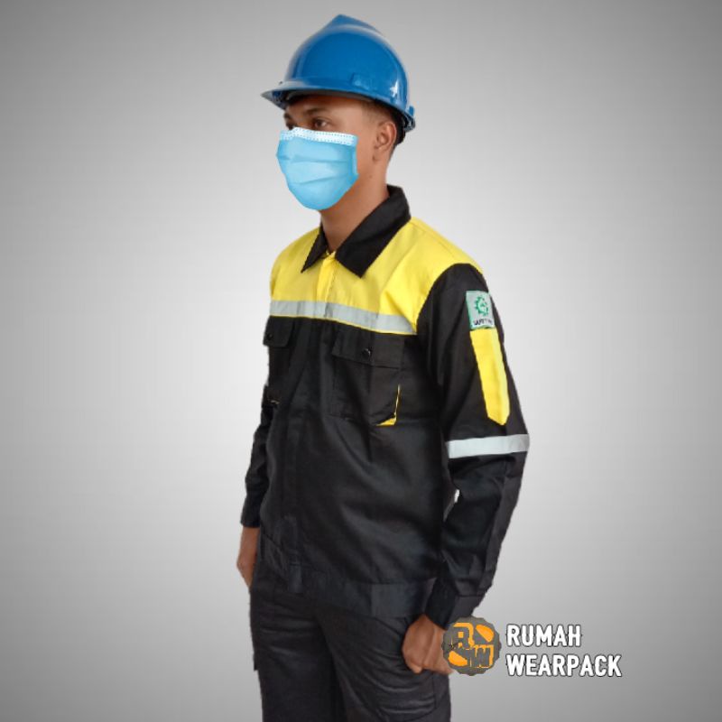 Baju Kerja/ Wearpack Safety Atasan Warna Hitam Kombinasi Kuning