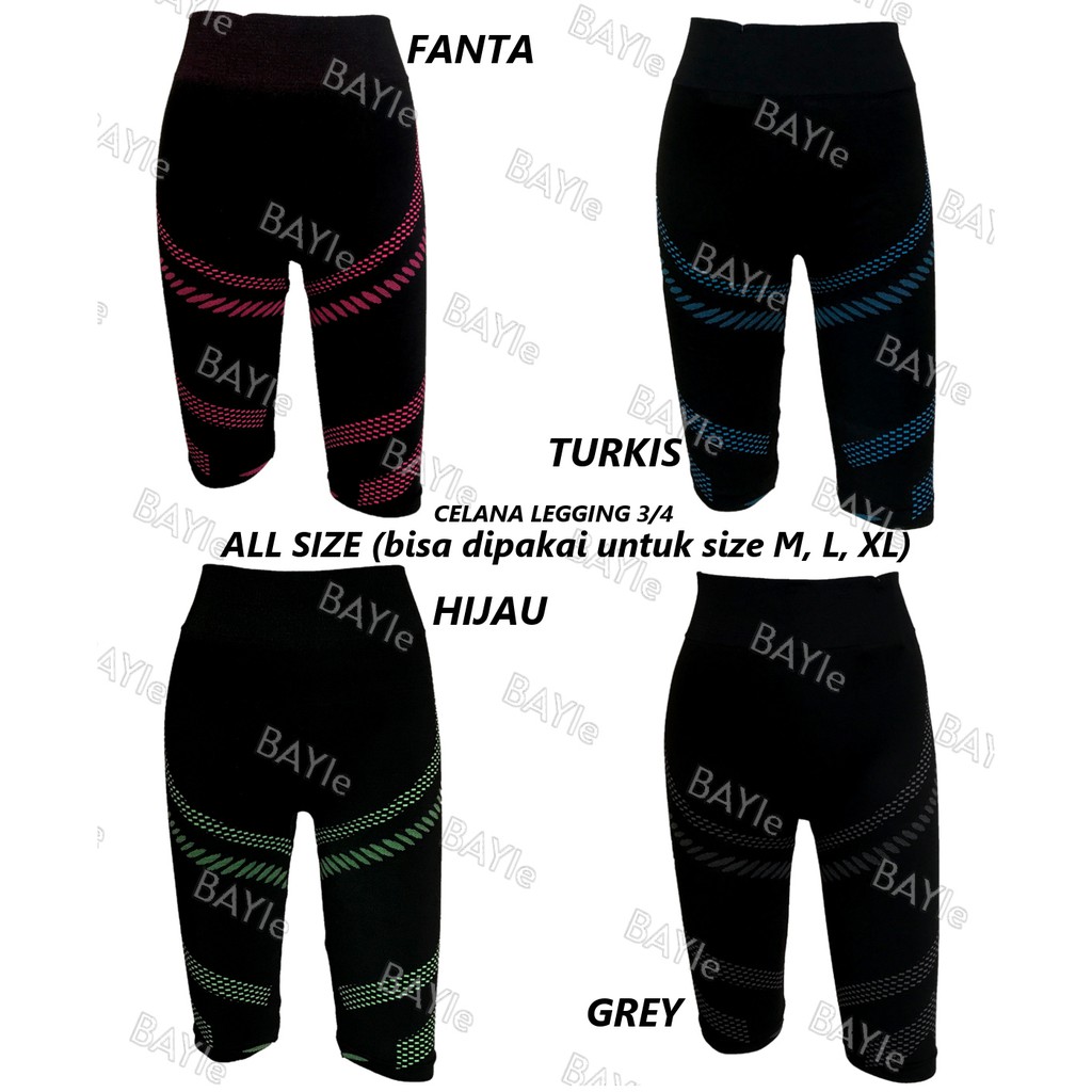 BAYIe -2271 Celana Legging 3/4 Senam/Olahraga/Sport Zumba/Aerobic/Yoya/Gym Wanita Import FEMA SPORT