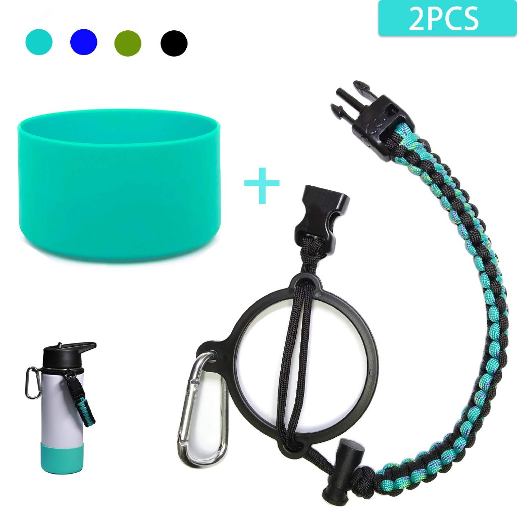 Set Cover Pelindung Botol Hydro Flask Bahan Silikon Anti Slip Dan Tali Tangan Untuk 12-24oz / 32-40oz