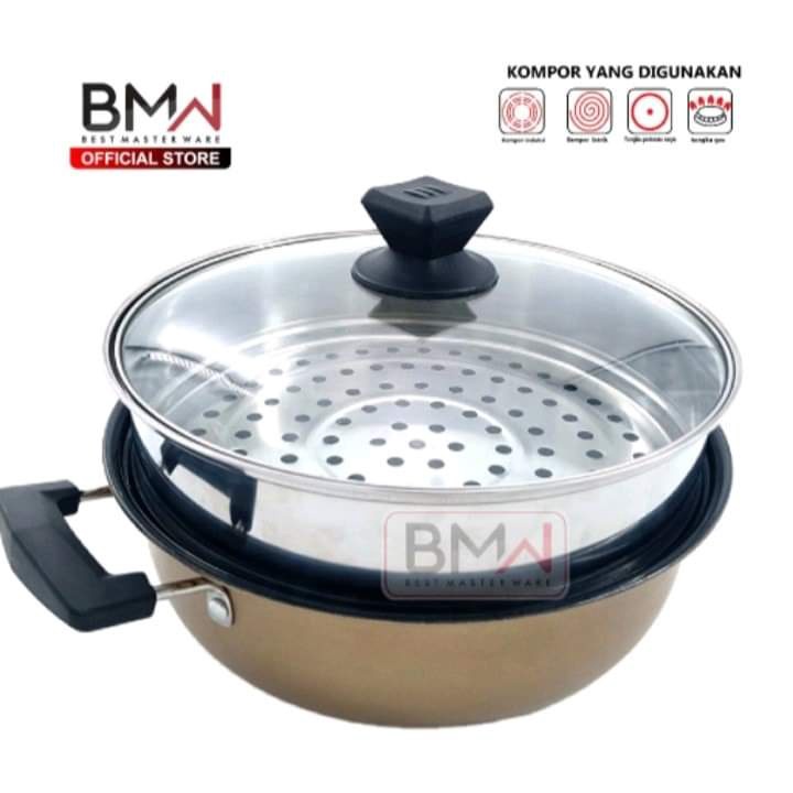 [ BISA COD ] BMW Kitchen Ware - Panci Kukus / Steamer Soup Pot Stainless Steel Warna Panci steamerr 28cm