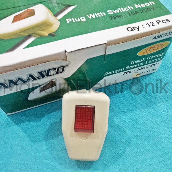 Steker Lampu Amasco Plug With Switch Kuningan 2Pin - 10A AMC7352