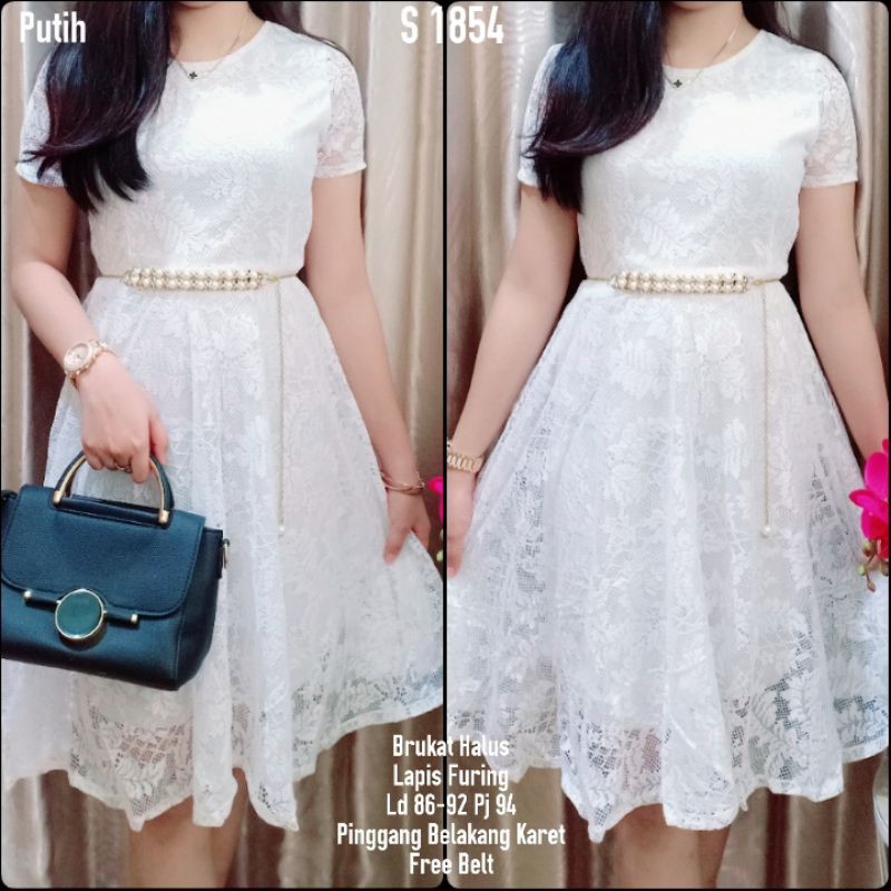 S 1987 S 1854 Dress Putih Brukat Polos